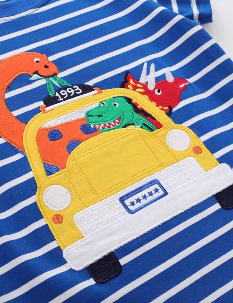 Cartoon Dinosaur Striped T-shirt - CCMOM