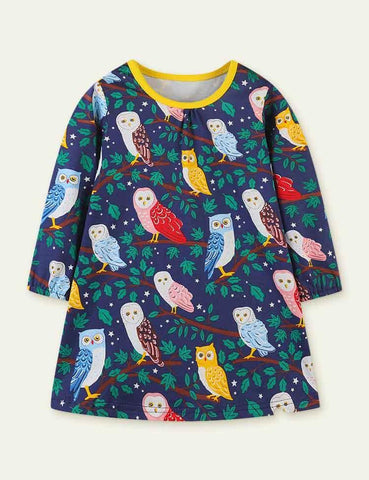 Cartoon Owl Print Dress - CCMOM