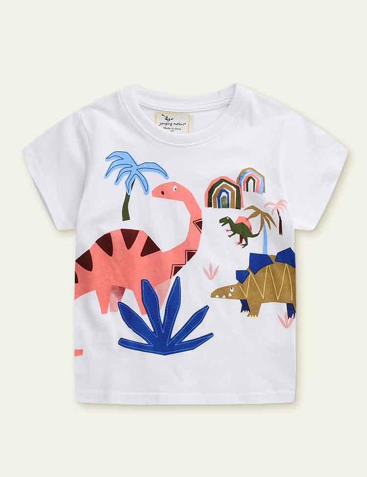 Cartoon Printed Dinosaur Short-Sleeved T-shirt - CCMOM