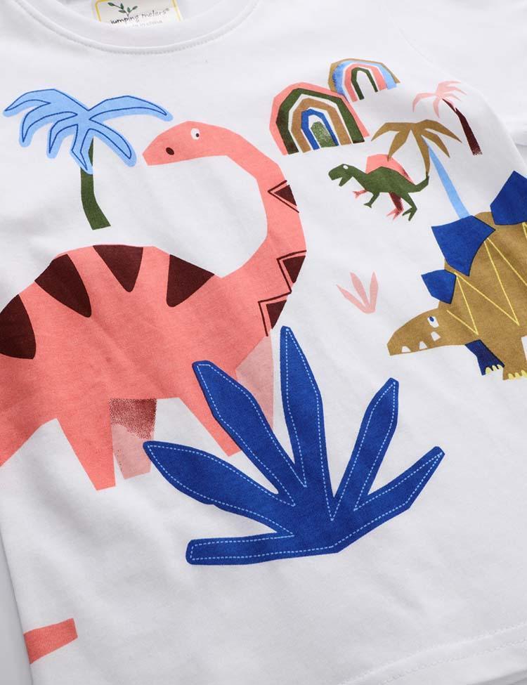 Cartoon Printed Dinosaur Short-Sleeved T-shirt - CCMOM