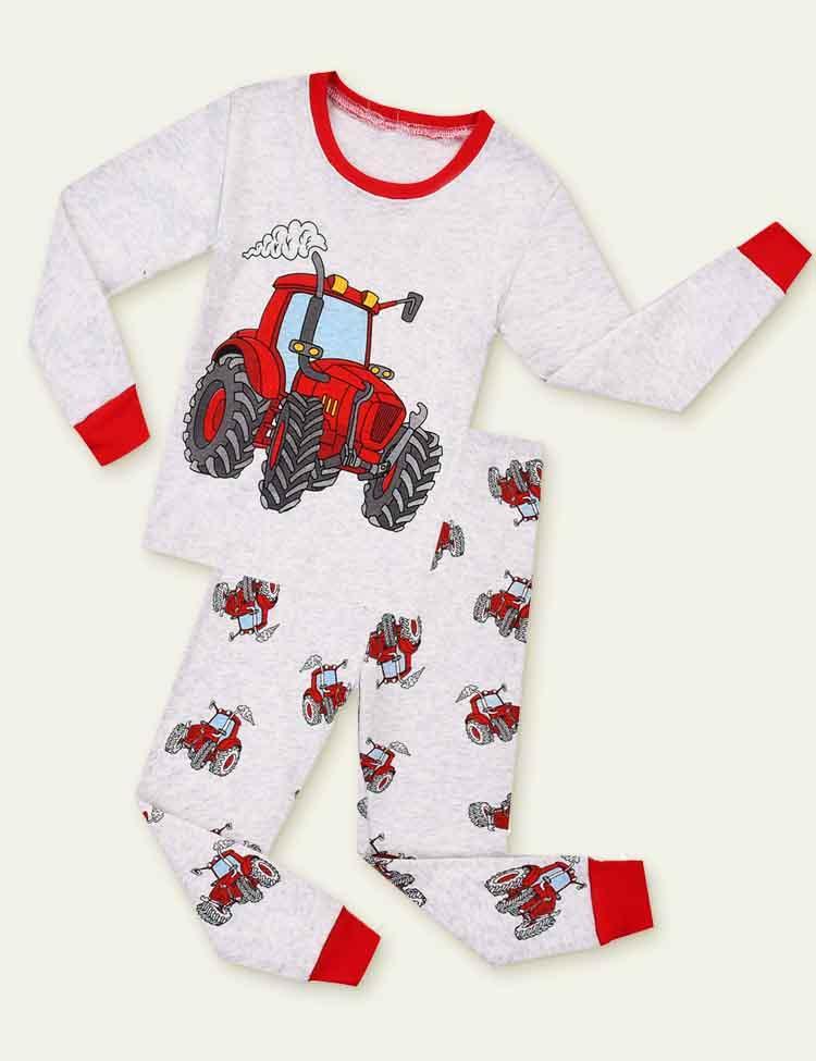 Cartoon Tractor Printed Pajamas - CCMOM