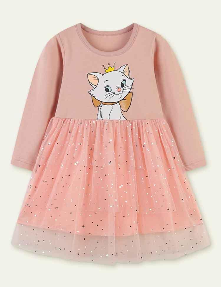 Cat Printing Long Sleeve Dress - CCMOM