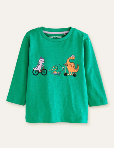 Three Dinosaur Printed Long-Sleeved T-shirt