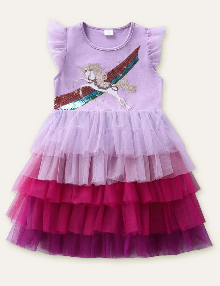 Unicorn Embroidered Mesh Party Dress - CCMOM