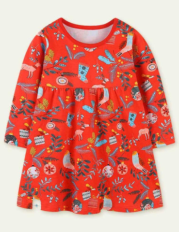 Christmas Pattern Long Sleeve Dress - CCMOM