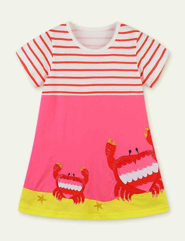 Crab Appliqué Short Sleeve Dress - CCMOM