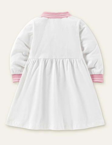 Girl's Embroidered Polo Long-Sleeved Dress