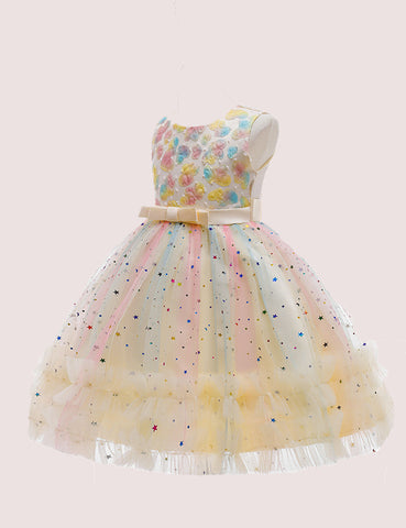 Rainbow Appliqué Sleeveless Party Dress