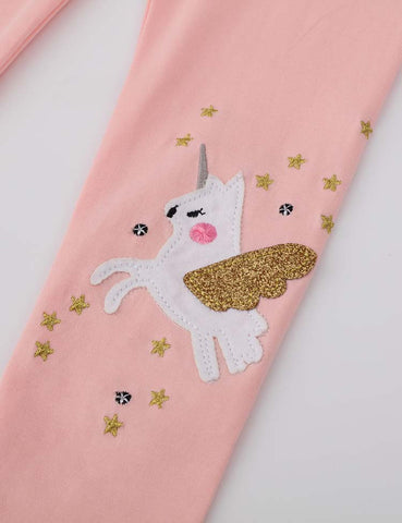 Unicorn Appliqué Embroidered Leggings