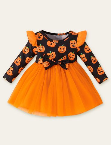 Halloween Pumpkin Printed Princess Dress