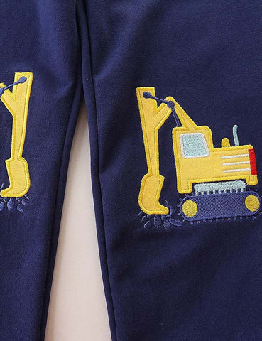 Excavator Cartoon Embroidered Sweatpants