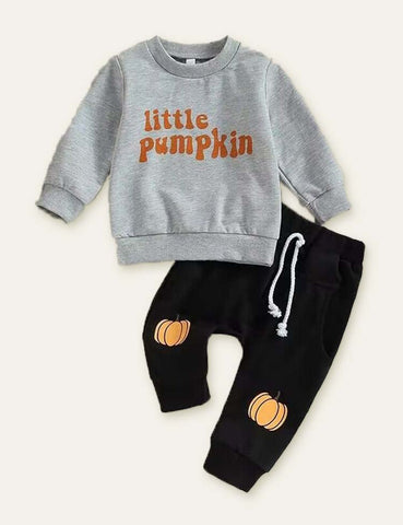 Halloween Pumpkin Letter Printed Sweatshirt Set