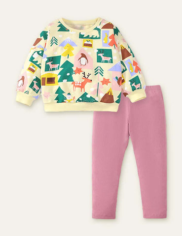 Penguin Polar Bear Printed Sweatshirt + Pants