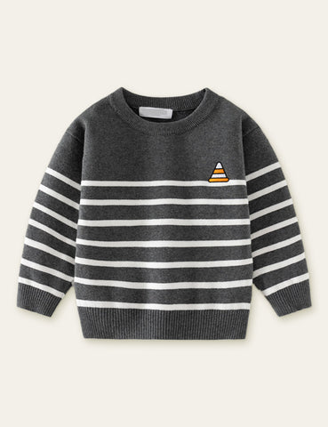 Cartoon Embroidered Striped Sweater