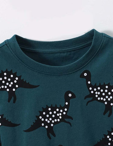 Polka Dot Dinosaur Printed Long-Sleeved T-shirt