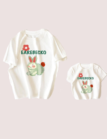 Cute Rabbit White Parent-Child T-shirt