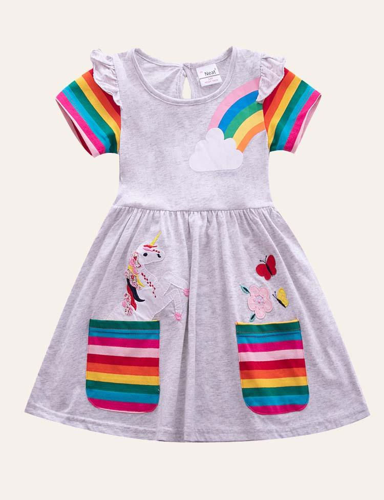 Rainbow Unicorn Appliqué Dress - CCMOM