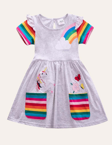 Rainbow Unicorn Appliqué Dress - CCMOM