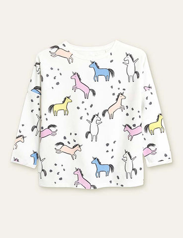 Colorful Unicorn Full Printed Long-Sleeved T-shirt