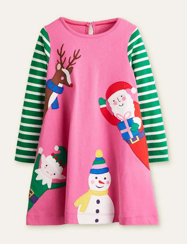 Christmas Snowman Elk Appliqué Dress