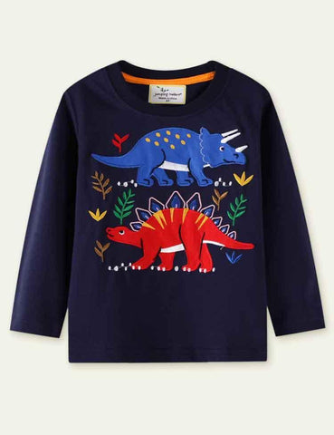 Dinosaur Appliqué Long Sleeve T-shirt - CCMOM