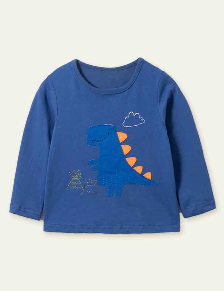 Dinosaur Long Sleeve Appliqué T-shirt - CCMOM