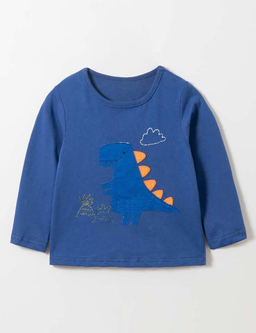 Dinosaur Long Sleeve Appliqué T-shirt - CCMOM