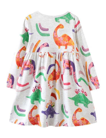 Dinosaur Print Long Sleeve Dress - CCMOM