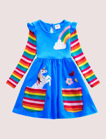 Two Pockets Unicorn Rainbow Dress