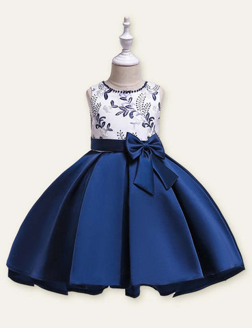 Floral Embroidered Bow Party Dress