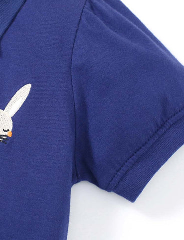 Toddler & Kids Rabbit Embroidered Ruffle Hem Polo Dress