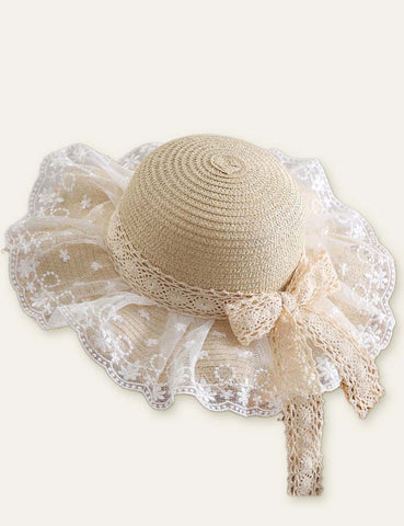 Floral Ribbon Mesh Straw Hat