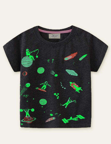 Glowing Space World Printed T-shirt