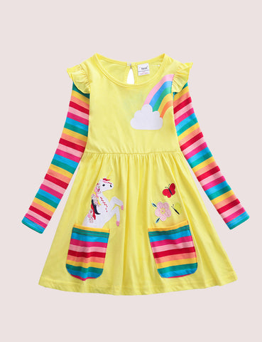 Two Pockets Unicorn Rainbow Dress