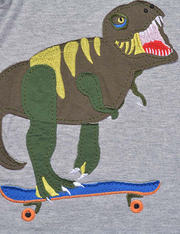 Dinosaur Skateboard Appliqué Long Sleeve T-shirt