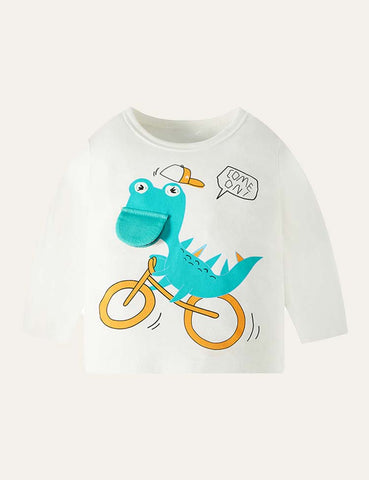 Dinosaur Bicycle Printed Long-Sleeved T-shirt