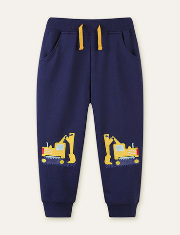 Excavator Cartoon Embroidered Sweatpants