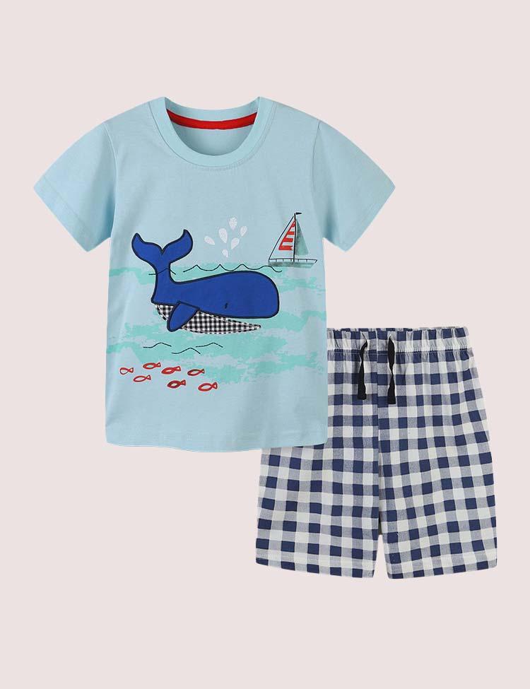 Cartoon Whale Plaid Set - CCMOM