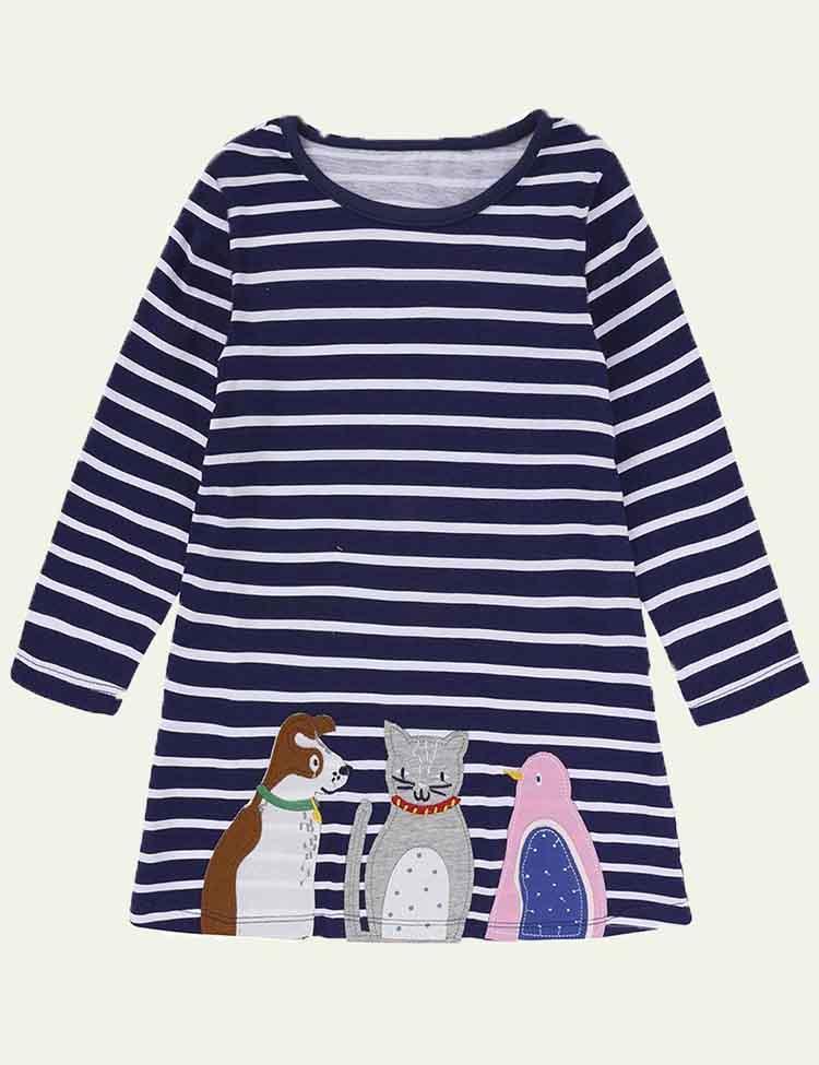 Embroidered Fun Animals Long Sleeve Dress - CCMOM