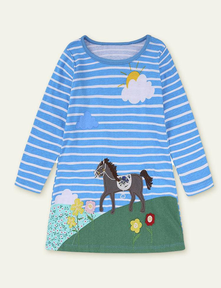 Embroidered Fun Animals Long Sleeve Dress - CCMOM