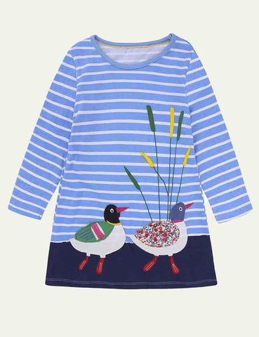 Embroidered Fun Animals Long Sleeve Dress - CCMOM