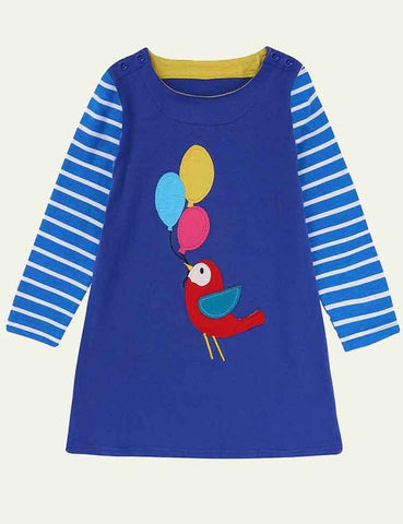 Embroidered Fun Animals Long Sleeve Dress - CCMOM