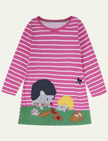 Embroidered Fun Animals Long Sleeve Dress - CCMOM