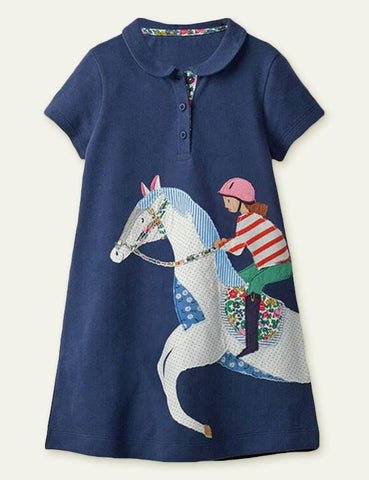 Equestrian Appliqué Short Sleeve Dress - CCMOM