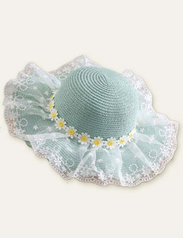 Flower Mesh Travel Straw Hat