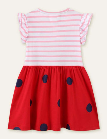 Ladybug Striped Appliqué Dress - CCMOM