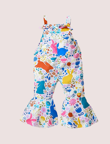 Rabbit Printed Strap Bell-Bottom Pants