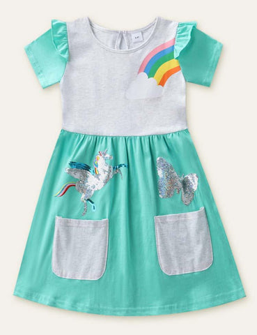 Unicorn Butterfly Embroidered Dress - CCMOM