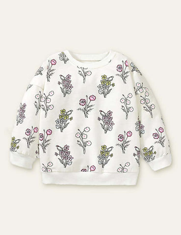 Flower Embroidered Strap Dress + Floral Printed Sweatshirt