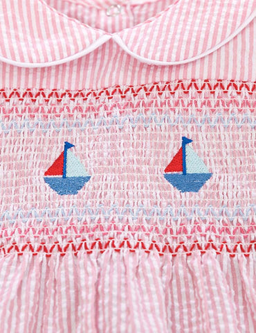 Sailing Embroidered Striped Dress